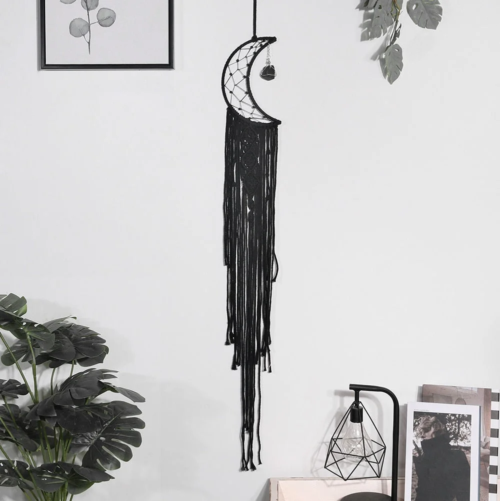 Black Sun Moon Dream Catcher Nordic Macrame Dreamcatcher With Crystal Wall Room Home Decor Yard Garden Bedroom Decoration