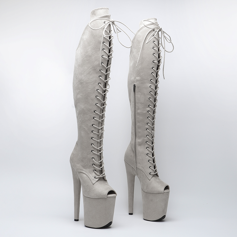 VCshoes Suede 20CM/8inches Suede Upper Pole Dancing Shoes High Heel Platform Boots Pole Dance Boots Knee High Boots