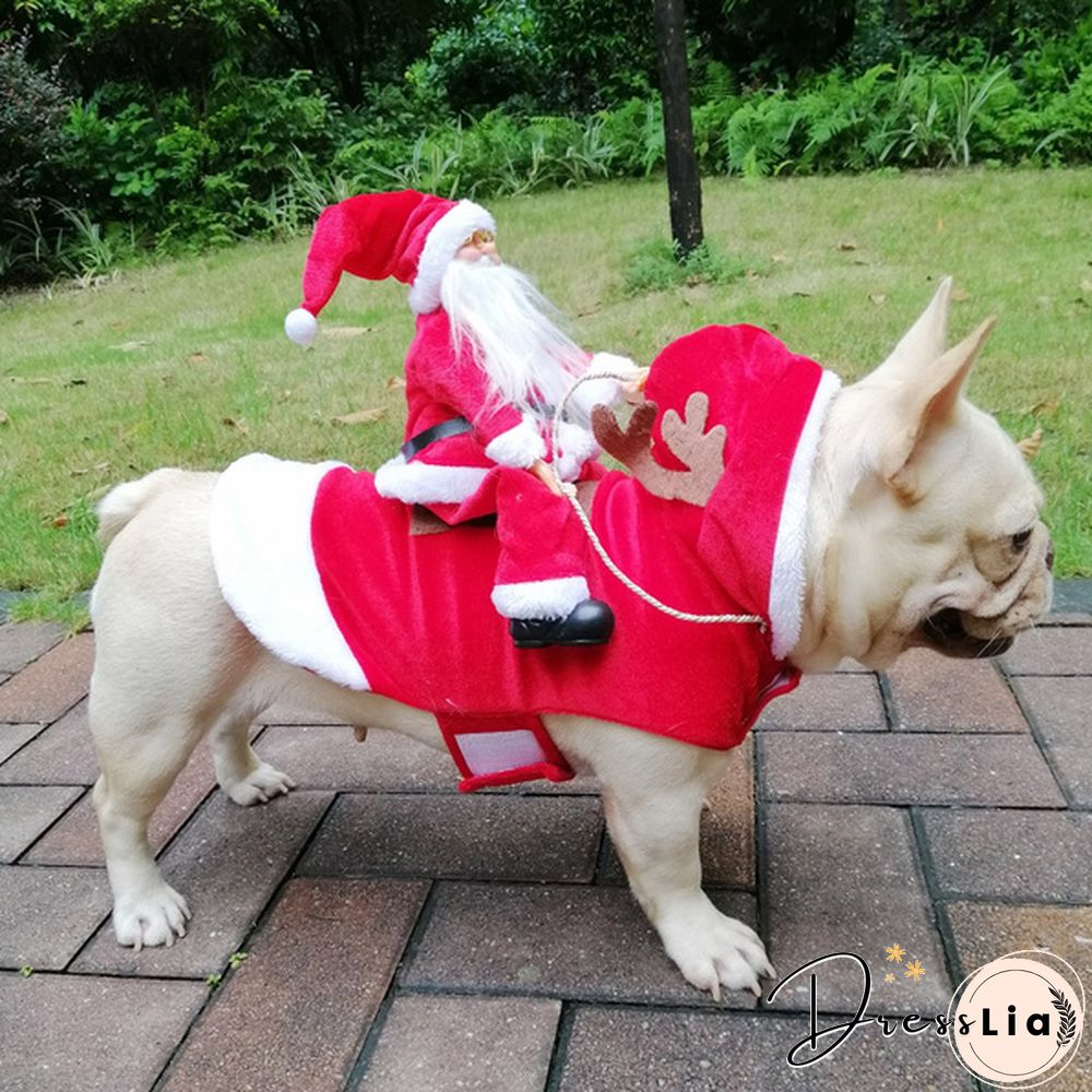5 Sizes New Santa Claus Riding Outfit Christmas Pet Cat Dog Costume Party Small/Medium/Large Cat Dog Clothes Dress Up Pet Costume