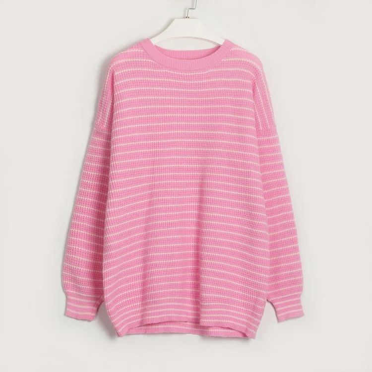Striped Round Neck Simple Casual Loose Sweater socialshop