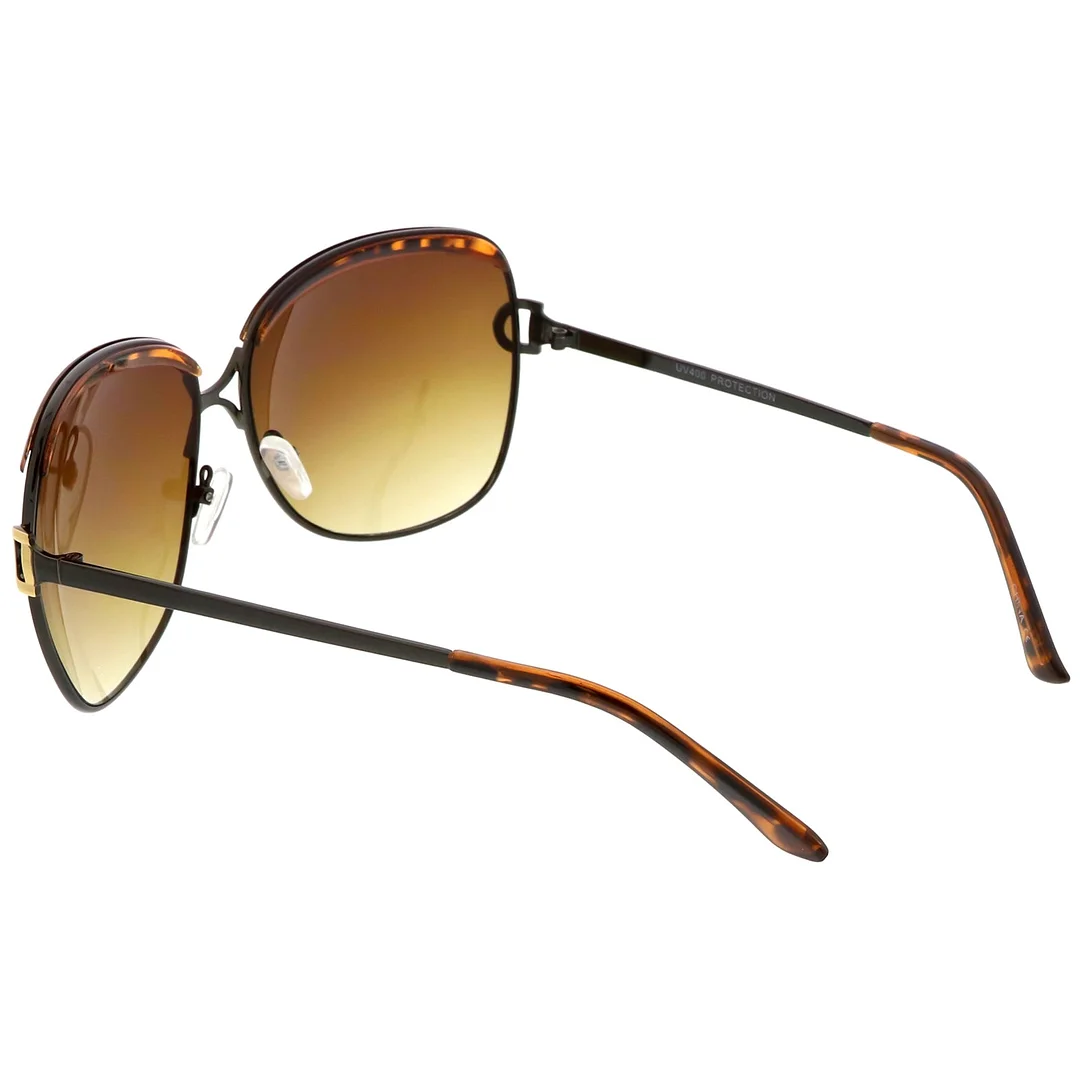 Women's Oversize Metal Square glasses Unique Nose Bridge Neutral Colored Lens 63mm