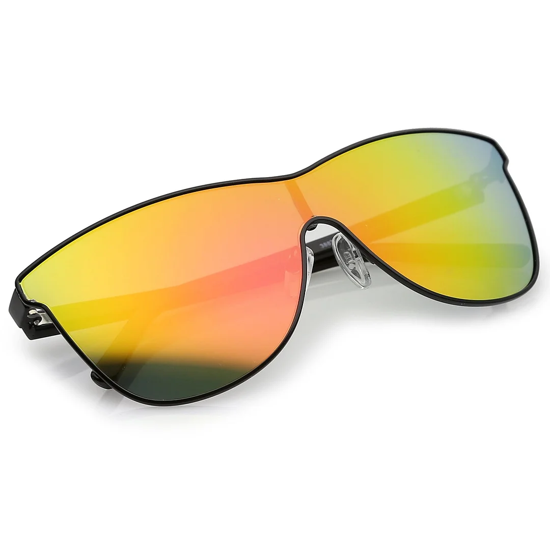 Futuristic Horn Rimmed Colored Mirror Mono Lens Cat Eye glasses 65mm