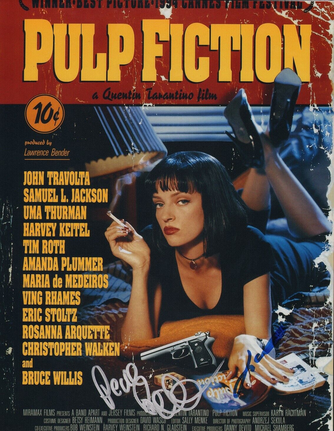 JOHN TRAVOLTA~ROSANNA ARQUETTE Authentic Hand-Signed PULP FICTION