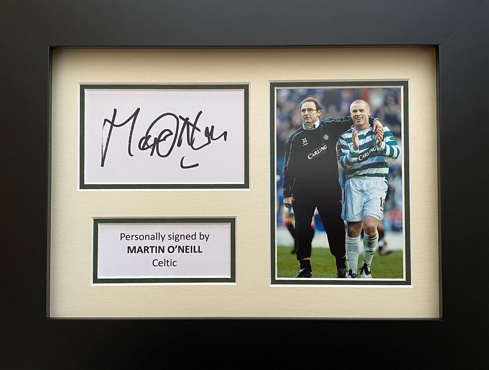 Martin O’Neill Hand Signed White Card In A4 Celtic Frame Display