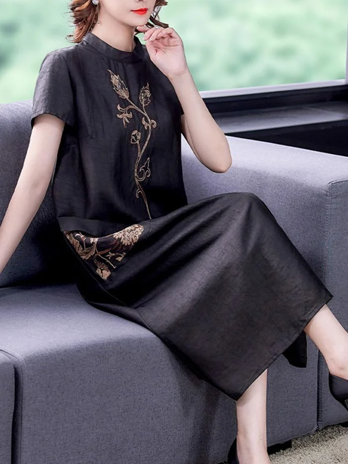 Turtle Crack Fragrant Cloud Yarn Faux Silk Dress