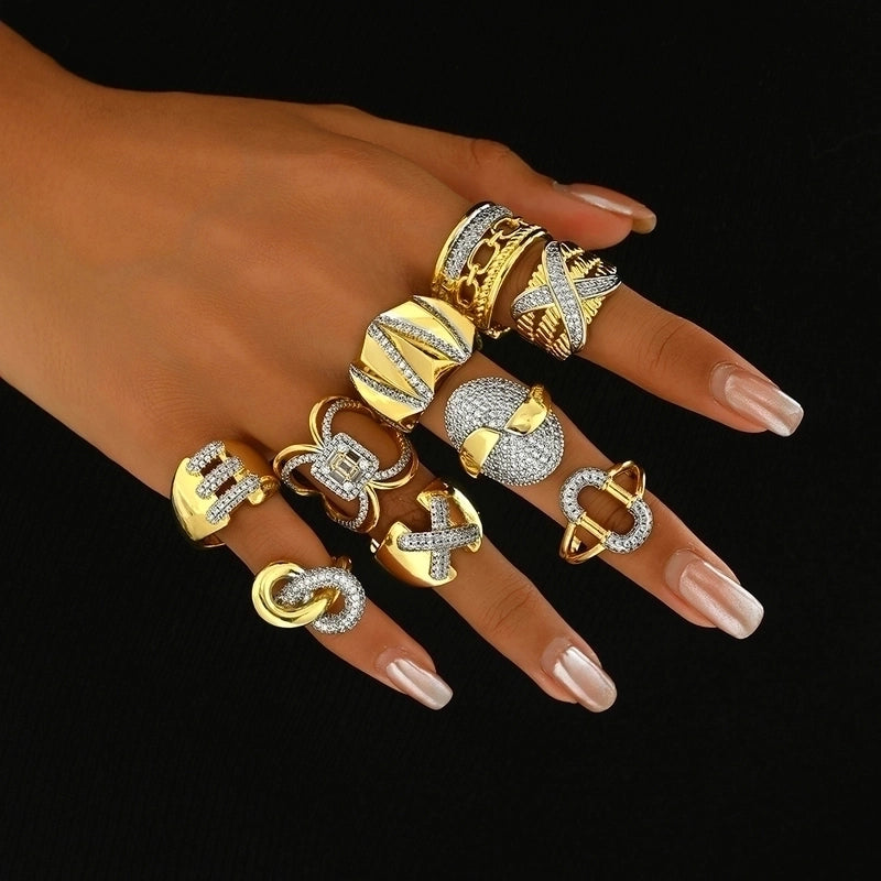 Copper 18K Gold Plated Inlay Geometric Zircon Open Rings