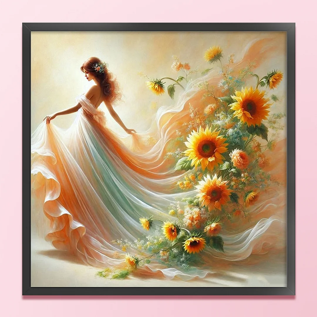Orange Flower Girl Full 11CT DIY Stamped Cross Stitch Kits 45x45cm Home Decor