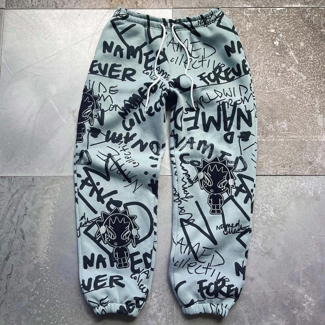 Casual Print Drawstring Sweatshirt Trousers