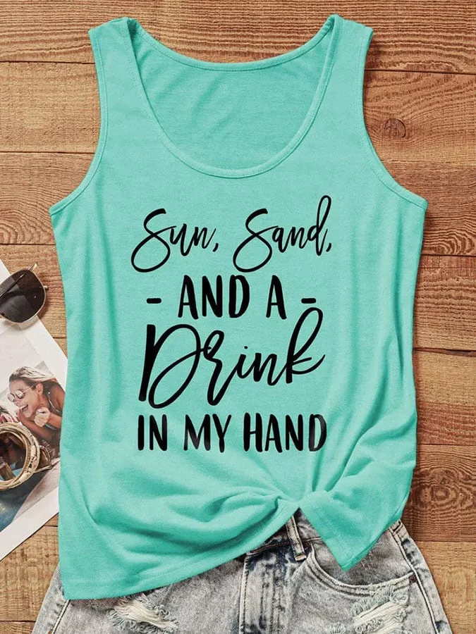 Retro Sun Sand And A Drink In My Hand Tank Tops
