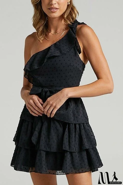 MidiSono - Bow Tie One Shoulder Bleted Tiered Dress