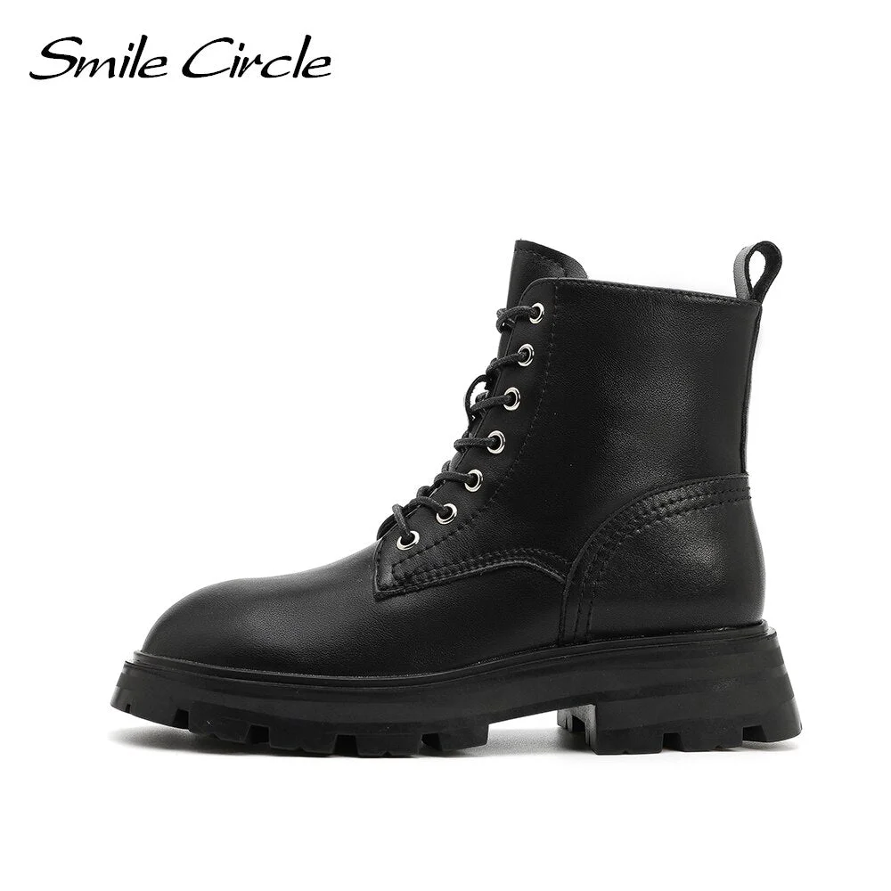 Smile Circle Motorcycle Boots Ankle Boots Women Platform Boots Short Boots 2021 Autumn Casual Ladies Shoes Booties femme