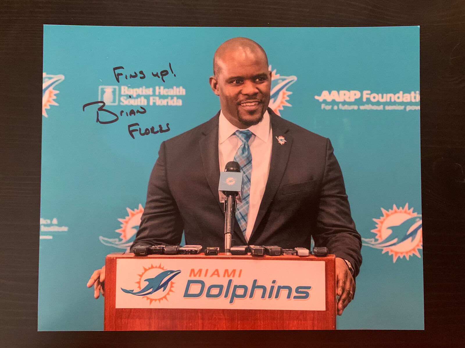 Brian Flores Signed 8x10 Photo Poster painting Miami Dolphins Head Coach Autographed