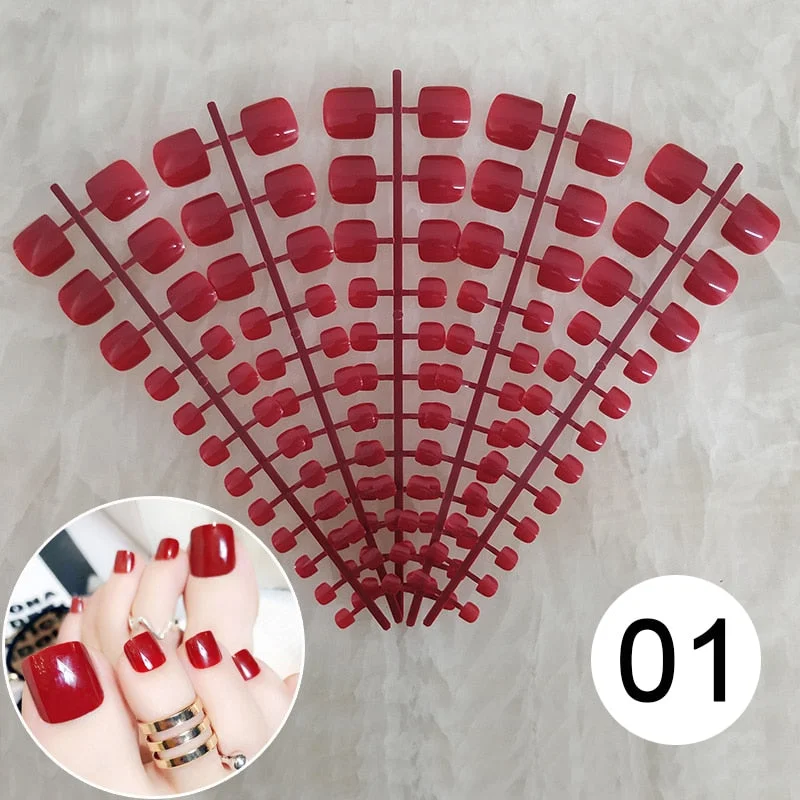 Mixed 5 Colors full cover false nails short foot fake nails Candy Color 24pcs/set press on nails foot toe french nail art tips-Nail Inspo