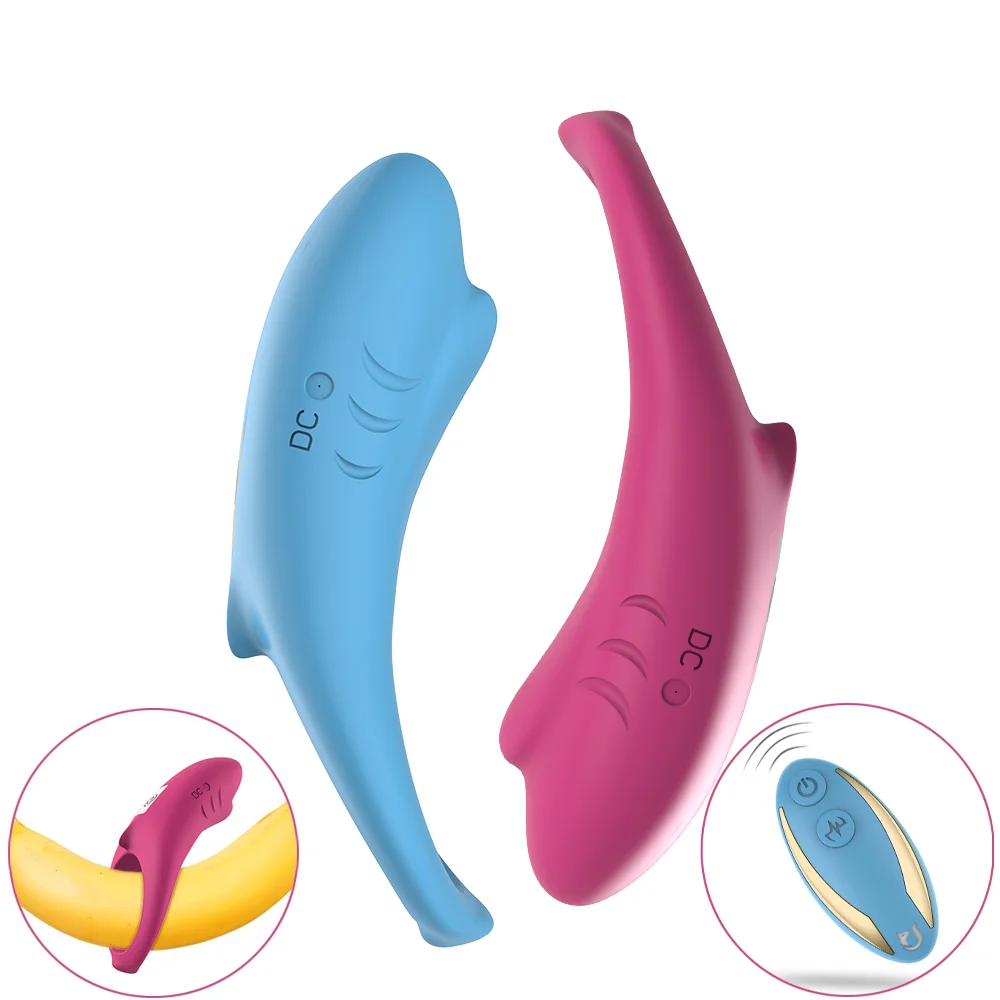 Shark Delay Ejaculation Cock Penis Ring Remote Control Clitoris Stimulator - Rose Toy