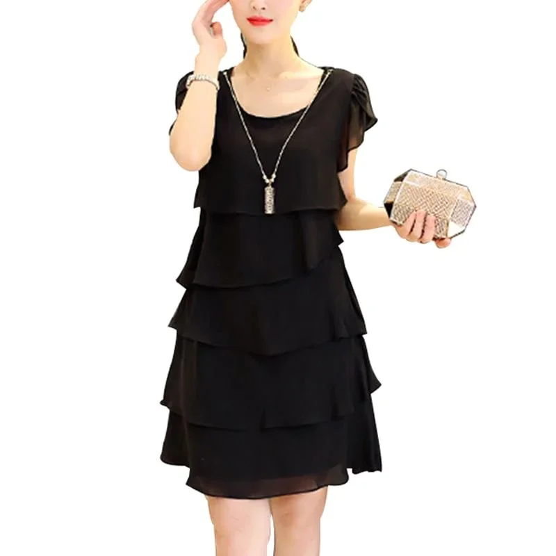 Women Chiffon Dress Plus Size Dresses Ladies Elegant Female Black Dresses
