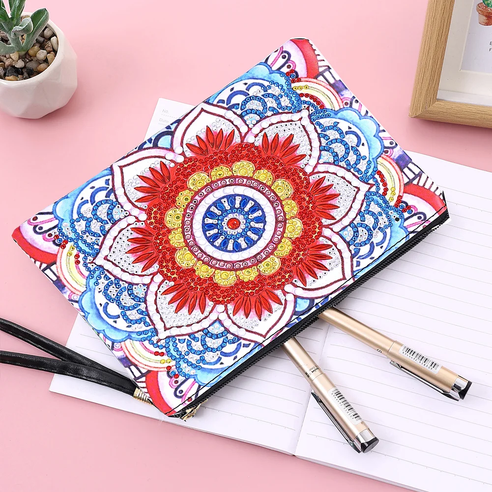 DIY Mandala Diamond Art Cosmetic Bag Flowers Single Sided PU Women Clutch