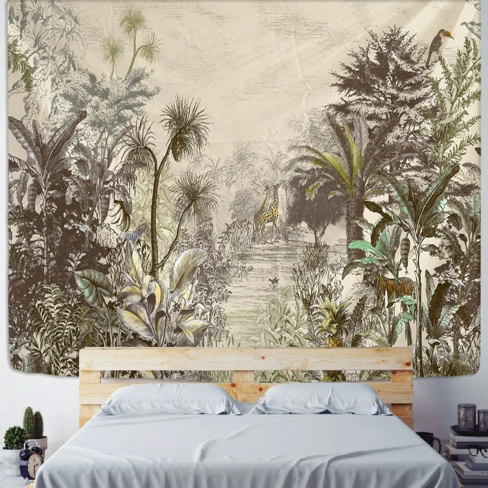 Palm Plant Tapestry Wall Hanging Hippie Bohemian Psychedelic Colorful Art Ins Style TAPIZ Room Home Decor
