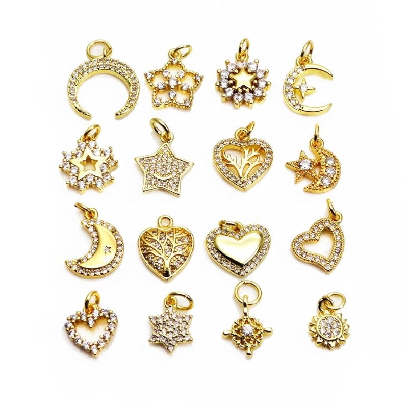 1 Piece 10*11mm 10*13mm 12*10.5mm Copper Zircon Star Heart Shape Flower Jewelry Accessories Pendant