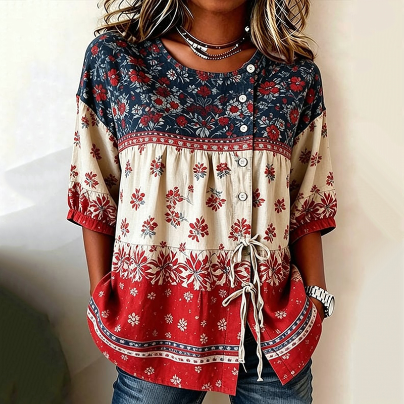 Comstylish Women's With Anniversary Botanical Floral Digital Print Cotton Blouse