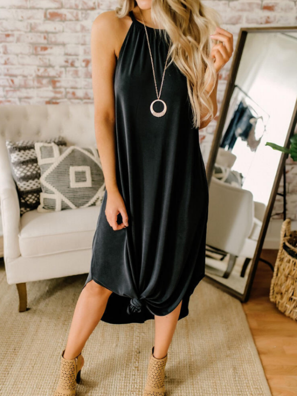 Solid Side Split Long Cami Dress