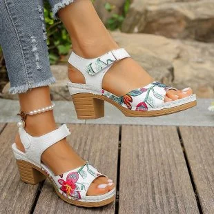 Yyvonne High-Heeled Sandals 2025 Summer New Magic Sticker Casual Retro Coarse Sheel Women's Sandals