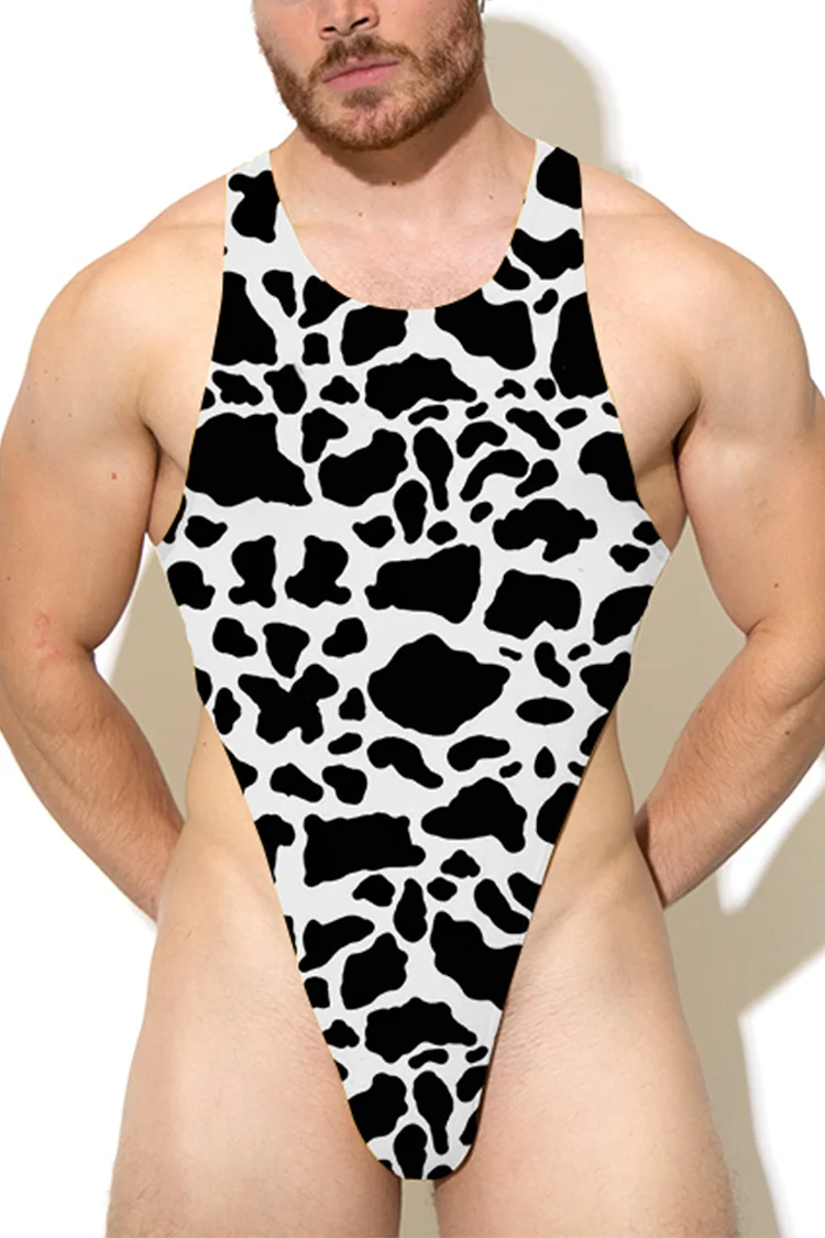 Cow Print Stretchy Cross Back Bodysuit [Pre-Order]