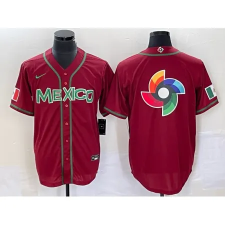 Men's Mexico Baseball 2023 Red World Baseball Classic Team Big Logo Stitched Jersey KJ3W