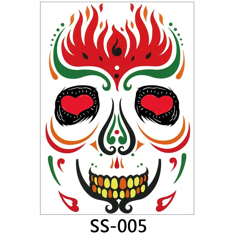 Halloween Temporary Face Tattoos, 1 Sheets Floral Day of the Dead Sugar Skull Face Tattoo Kit Halloween Tattoos