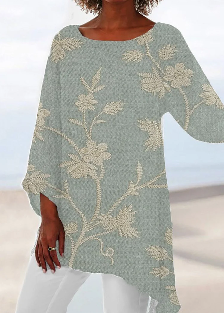 Vintage Flora Lace Embroidered Flowy Tunic Long Sleeve Shirt