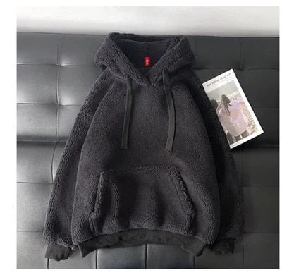 Oversized Fluffy Hoodie Women Winter Sweatshirts Plush Warm Top Double Hoodies Men Pullover Loose Soft Thick Top Streetwear