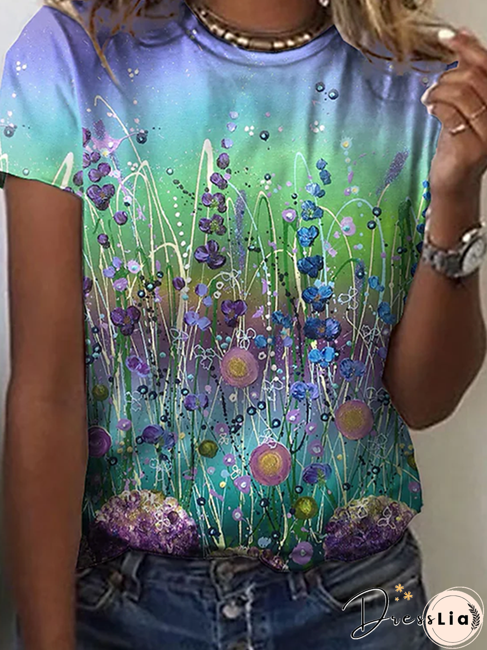 Floral Crew Neck Casual Short Sleeve T-Shirt