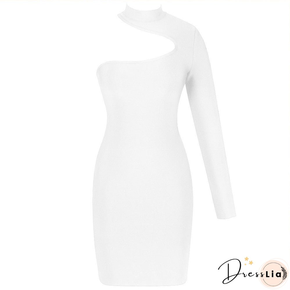 High Neck Long Sleeve Asymmetrical Mini Bandage Dress PZ19187