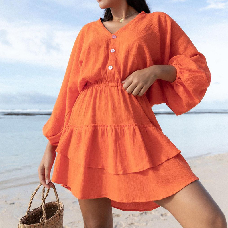 Mature Women's Fashionable Elegant V-neck Cotton And Linen Dress