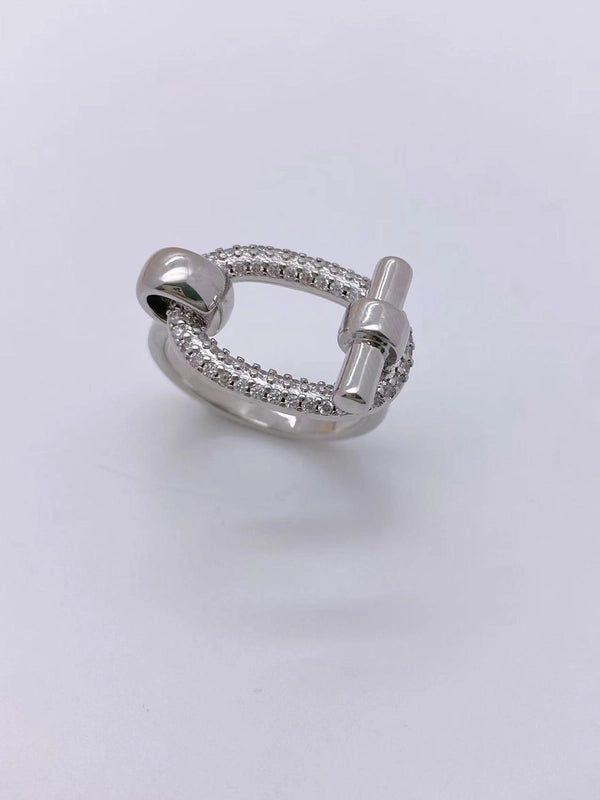 2 Pieces IG Style Oval Copper Zircon 18K Gold Plated Mixed Metal Plating Inlay Rings