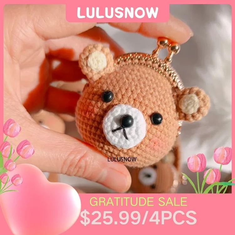 Lulusnow Handmade Teddys Bear Crochet Coin Purse Keychain Bag Pendant Gift for Her/Friend/Kids