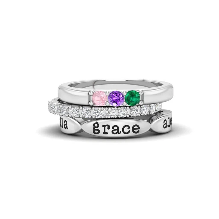 Olivenorma Mother Of Three Birthstone Personalized Stacking Ring