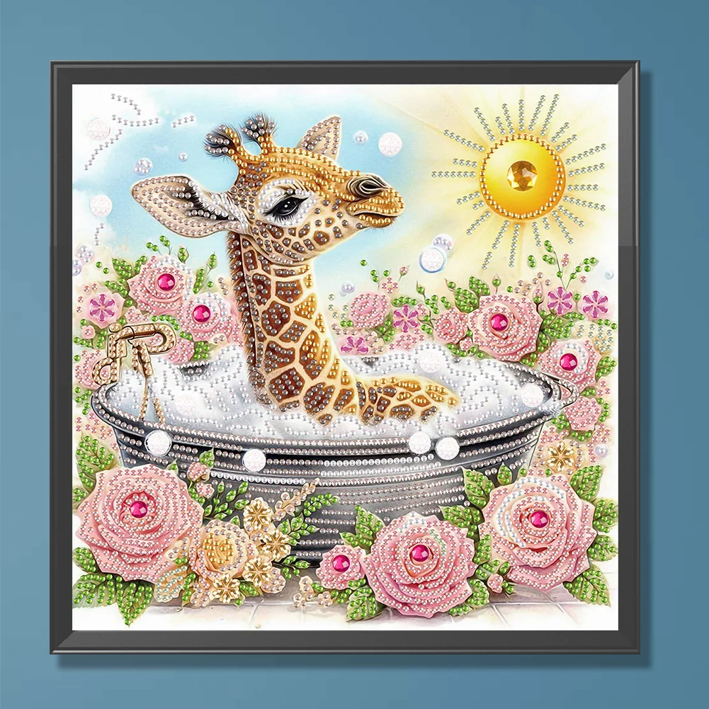 Diamond Painting - Partial Special Shaped Drill - Cute Flower Giraffe(Canvas|30*30cm)