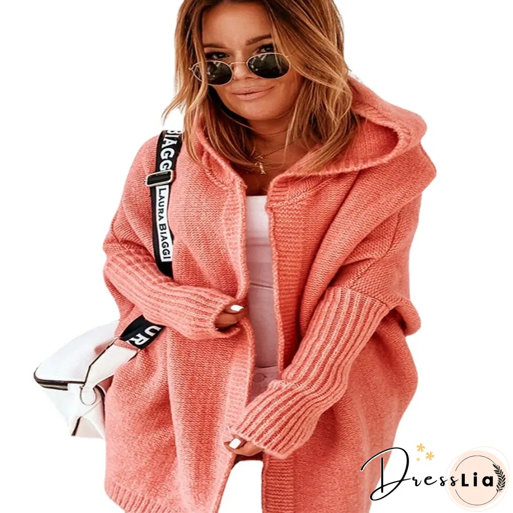 Hooded Bat-shaped Soft Loose Back Stitching Sweater