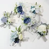 10PCS Blue Wedding Catering Bridal Groom Guests Corsage Boutonniere Wrist Artificial Flower Bouquets