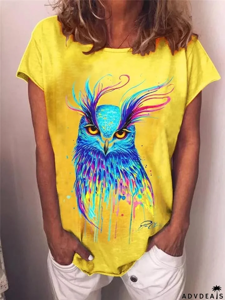 Casual Fit Animal Printed Round Neck Short Sleeve Pullover T-Shirt