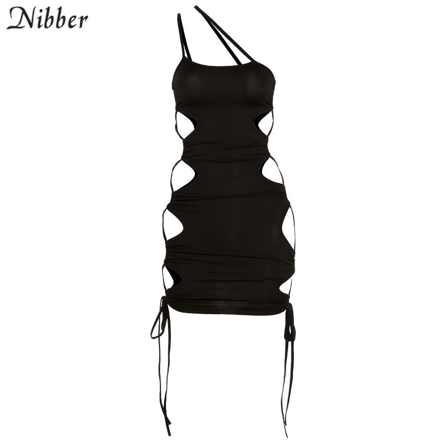 NIBBER Hollow Summer Party Mini Y2K Dress Women's Sleeveless Suspender Tight Fit All-match Top Streetwear Sexy Club Clothing Fas