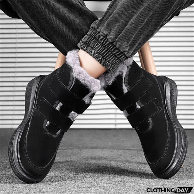 Men's Simple Stitches Rubber Sole Warm Plush Winter Snow Boots