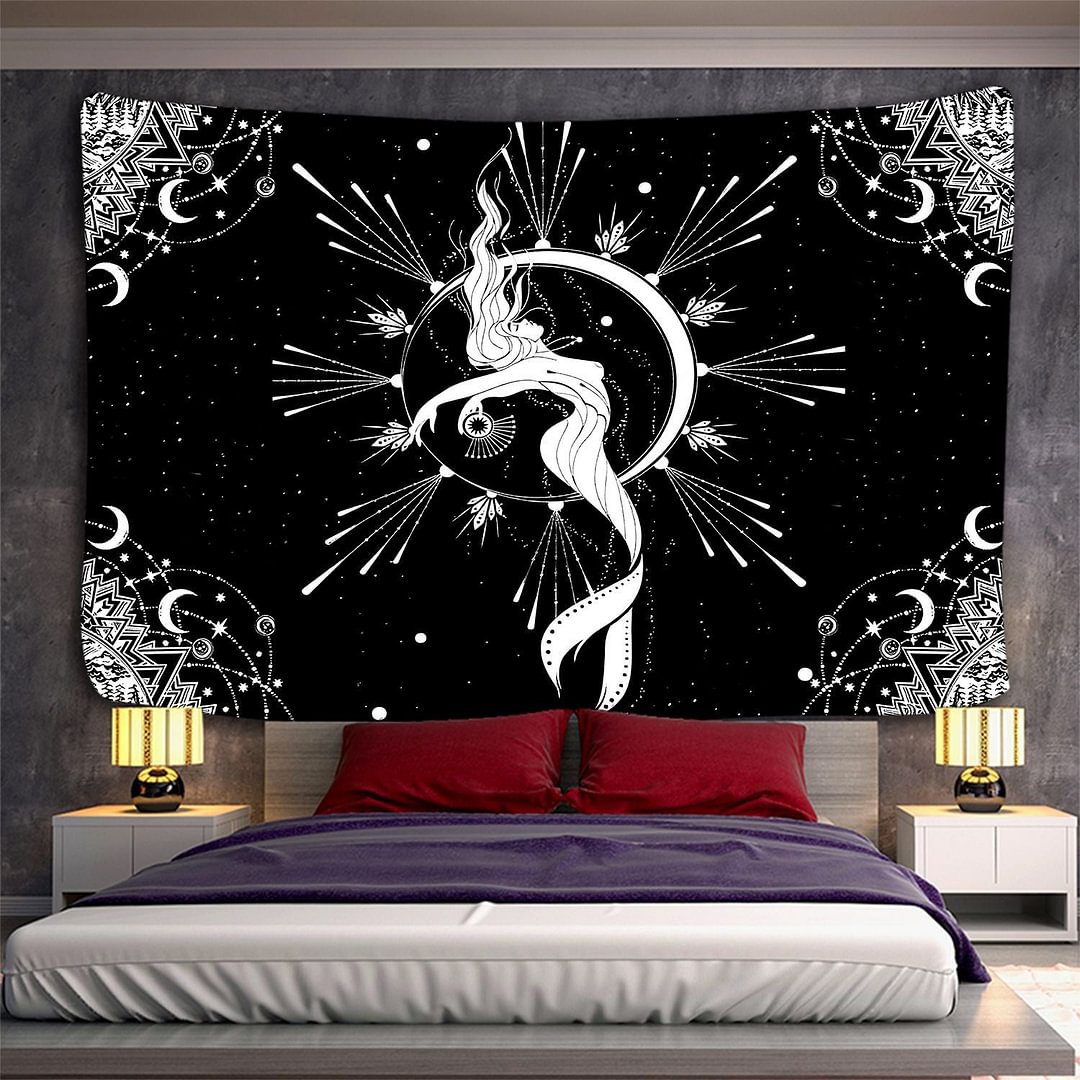 Tarot Tapestry Wall Hanging Astrology Divination Bedspread Beach Matwitchcraft Hippie Mandala White Black Sun Moon Tapestry
