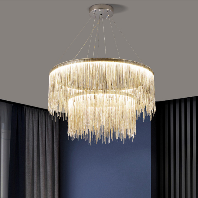 Modern Tassel Two-Ring Metal Chain Chandelier