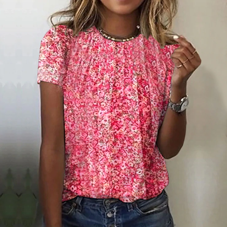 Pink Round Neck Short Sleeve Top