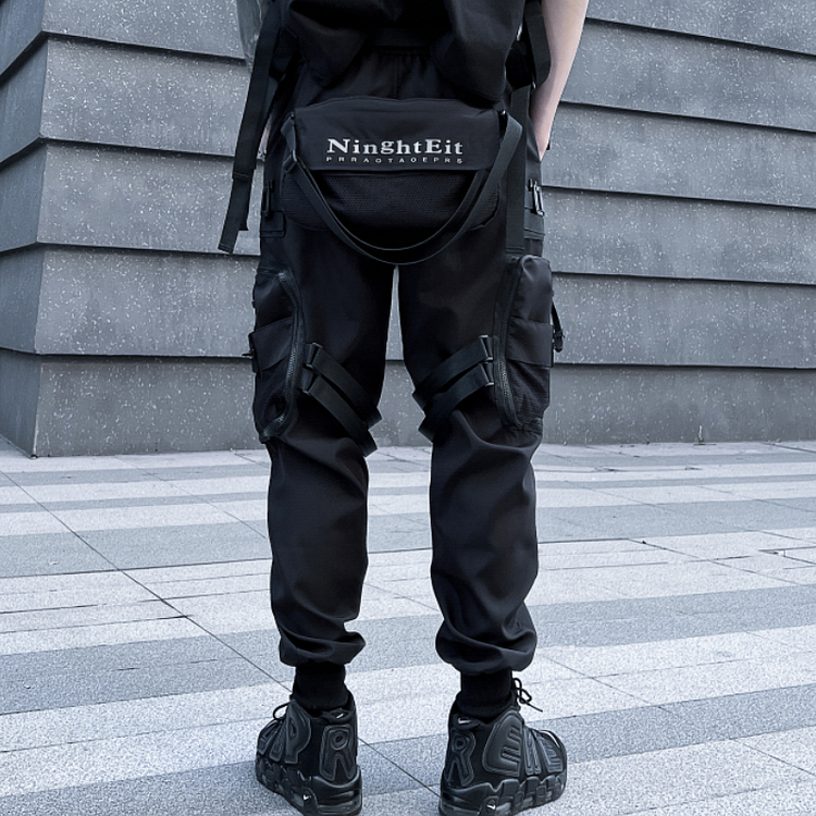 Trendy Loose Cinch-ass Bag with Detachable Long Cargo Pants-dark style-men's clothing-halloween