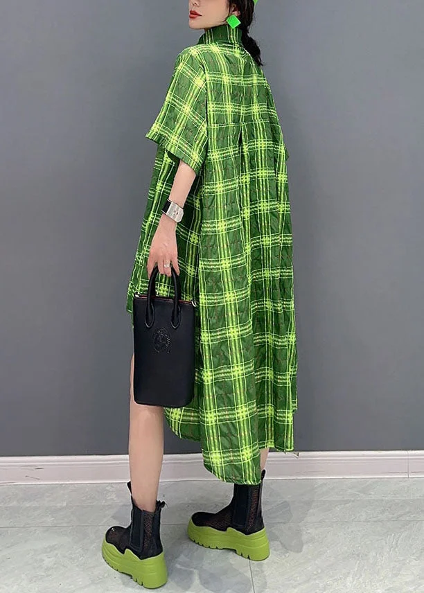 Green Plaid Linen Blouse Top Peter Pan Collar Fall