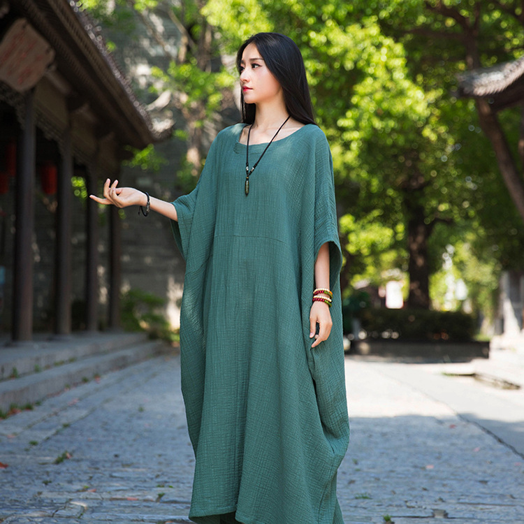 Irregular Solid Color Doll Sleeve Midi Dress