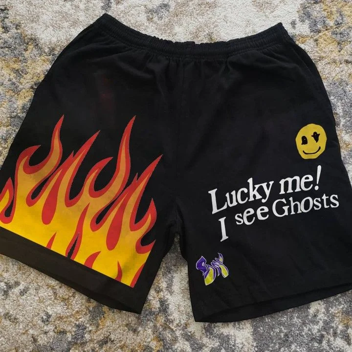 Casual personality flame smiley print shorts
