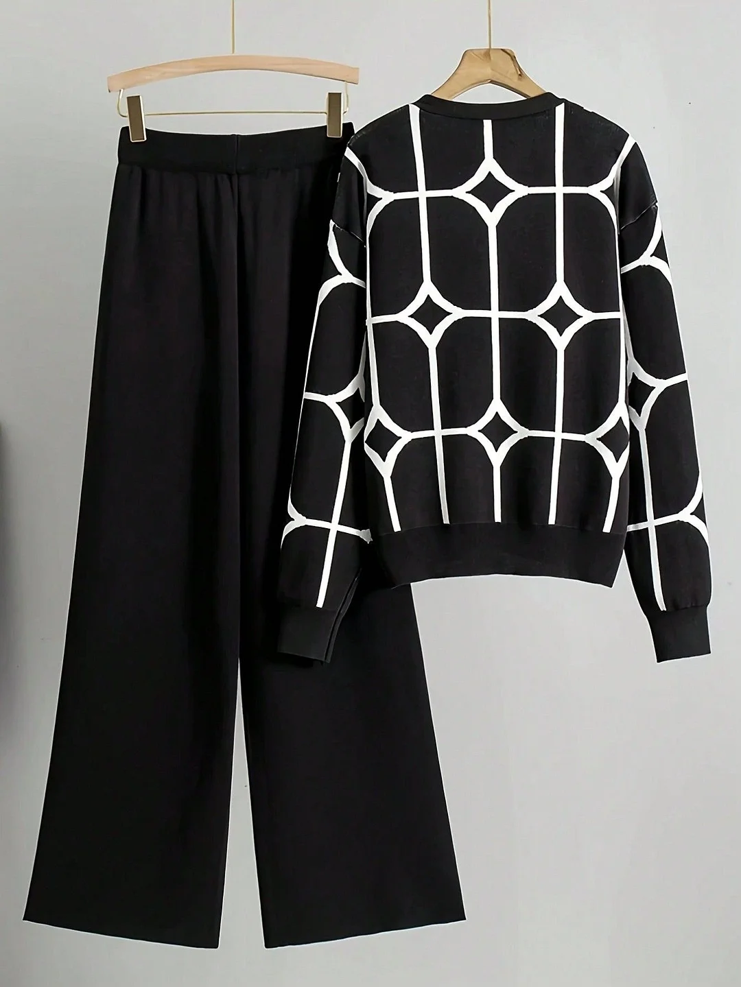 Nigikala Nigikala And Autumn Women's Clothing Collar V Collar Jersey Knit Two Sets Of Fashion Set